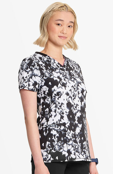 Women's Blurred Blooms Print Scrub Top, , large