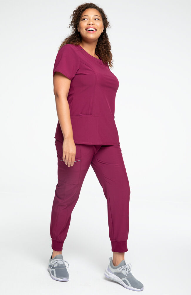 Women s Scrub Set Split Round Neck Top Tapered Jogger Pant