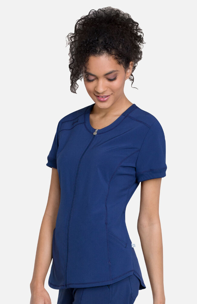 Infinity Legacy Women s Zip Front Round Neck Solid Scrub Top