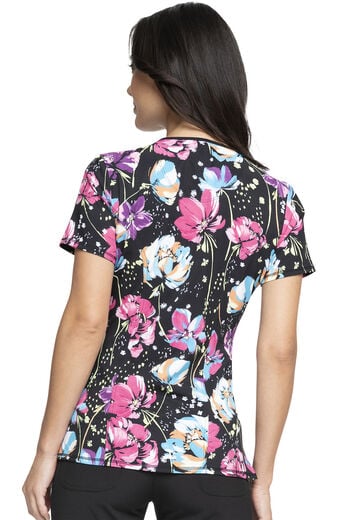 Clearance Women's Painted Petals Print Scrub Top