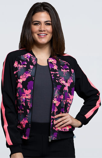 Clearance Women's Zip Front Warm-Up Abstract Print Scrub Jacket