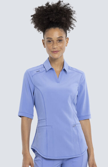 Clearance Women's Polo Collar Solid Scrub Top, , large