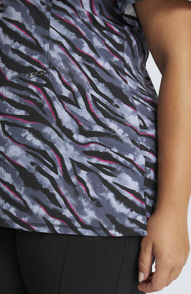 Clearance Women's Mock Wrap Wild For Tie Dye Print Scrub Top, , large