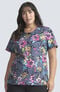 Clearance Women's Round Neck Electric Blossoms Print Scrub Top, , large