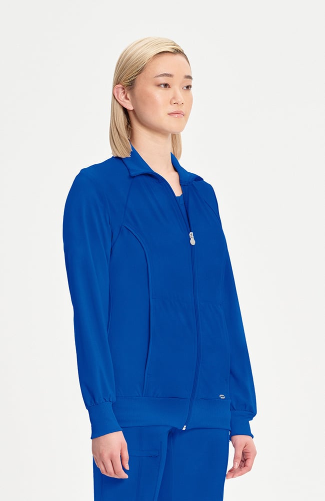 Women's Zip Front Warm-Up Solid Scrub Jacket | Infinity Scrubs